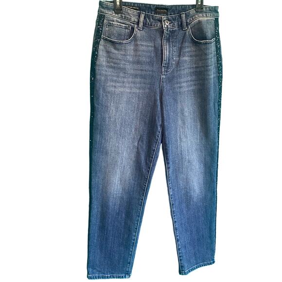 Talbots Black Sequin Stripe High Waist Straight Ankle Jean Women's 10 - Picture 1 of 11